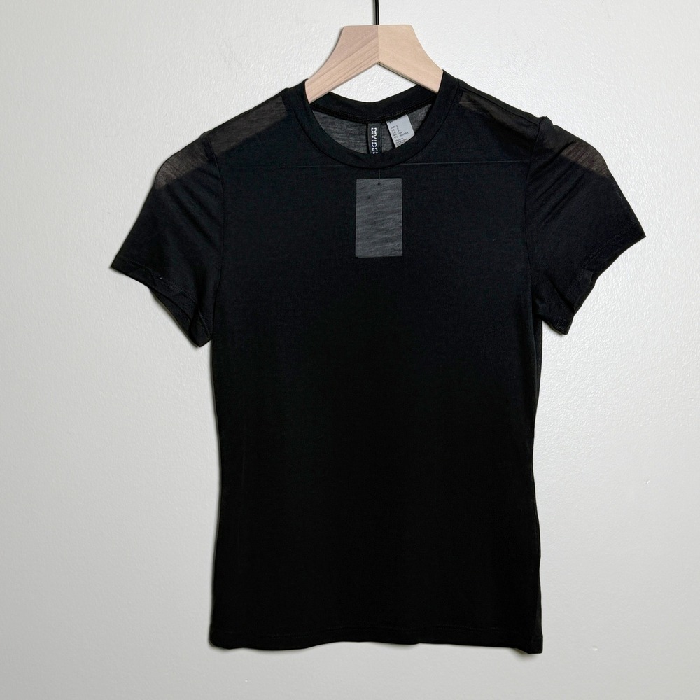 HM Divided Black‎ Mesh Short Sleeve T-Shirt NWT Small Festival Goth Grunge Y2K